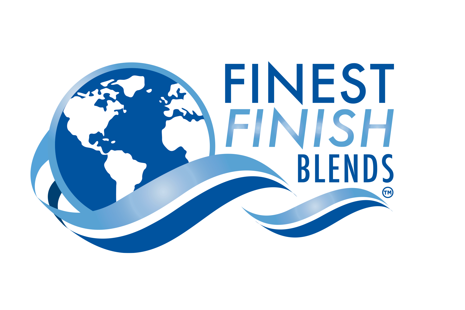 Finest Finish Blends logo - globe with dark and light blue waves no oval